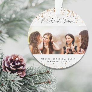 Custom photo best friends forever gold glitter ornament