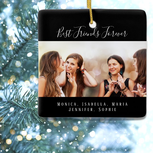 Custom photo best friends forever keepsake black ceramic ornament (Creator Uploaded)