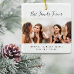 Custom photo best friends forever keepsake ceramic ornament<br><div class="desc">A gift for your best friend(s) for birthdays,  Christmas or a special event. Black text: Best Friends Forever,  written with a trendy hand lettered style script. Personalize and use your own photo and names. A chic white background.</div>