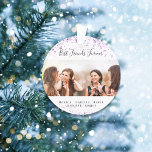 Custom photo best friends forever purple glitter ornament<br><div class="desc">A gift for your best friend(s) for birthdays,  Christmas or a special event. Black text: Best Friends Forever,  written with a trendy hand lettered style script. Personalise and use your own photo and names. A chic white background,  decorated with purple faux glitter dust.</div>