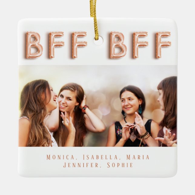 Custom photo best friends forever rose gold ceramic ornament (Front)