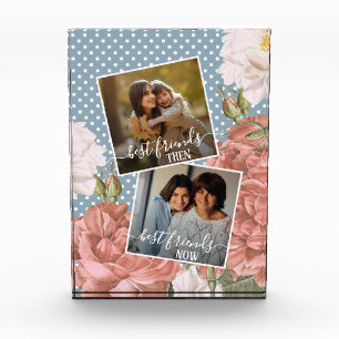 Custom Photo Best Friends Then And Now Pink Floral Block
