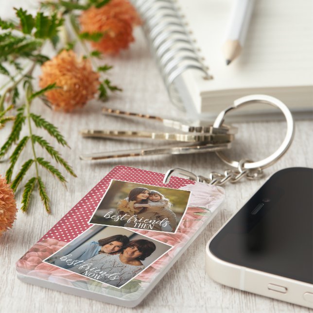 Custom Photo Best Friends Then And Now With Quote Key Ring (Front Right)