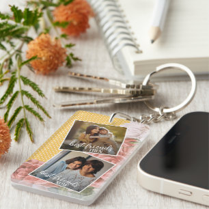 Custom Photo Best Friends Then And Now With Quote Key Ring