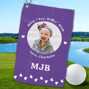 Custom Photo Best Mum Ever Purple White Golf Towel