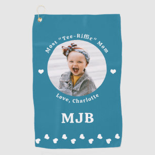 Custom Photo Best Mum Ever Teal White Golf Towel