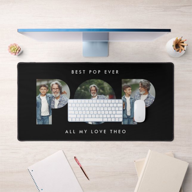 Custom Photo “Best Pop Ever” Black modern Desk Mat (Office 1)