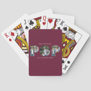 Custom Photo “Best Pop Ever” Burgundy modern Playing Cards