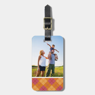 Custom Photo Bias Plaid in Orange and Pink Luggage Tag