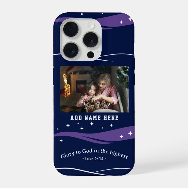 Custom Photo Bible Verse Christian Starry Night iPhone Case (Back)