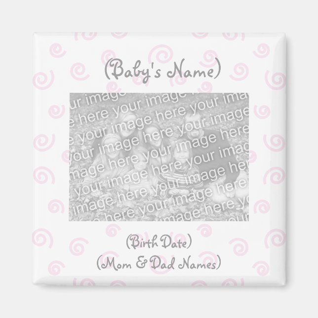 Custom Photo Birth Announcement Magnet-Baby Girl Magnet (Front)