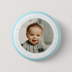 Custom photo birth boy occasion simple 6 cm round badge