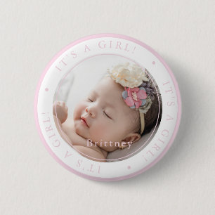 Custom photo birth girl occasion simple 6 cm round badge
