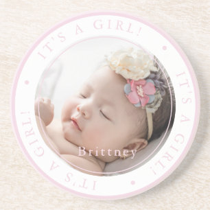 Custom photo birth girl occasion simple coaster