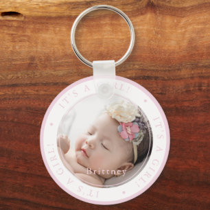 Custom photo birth girl occasion simple key ring