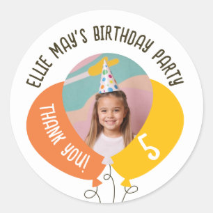 Custom Photo Birthday Balloons Any Age Thank You  Classic Round Sticker