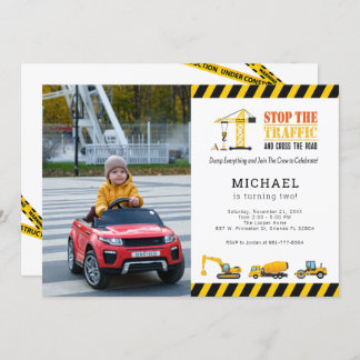 Custom Photo Birthday Construction Dump Truck Invitation