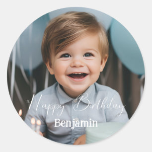 Custom photo birthday modern simple classic round sticker