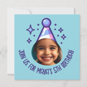 Custom Photo Birthday Party Hat Invitation