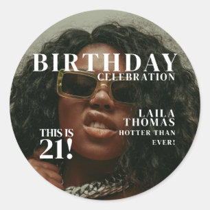 Custom Photo Birthday Party Magazine Cover  Classic Round Sticker