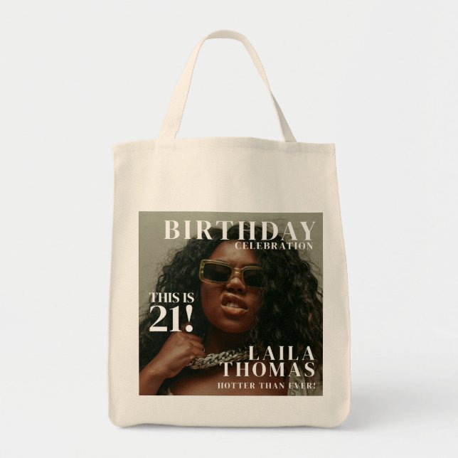 Custom Photo Birthday Party Magazine Cover  Tote Bag (Front)