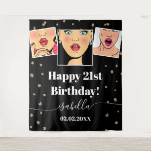 Custom Photo Birthday Party Modern Black Backdrop Tapestry