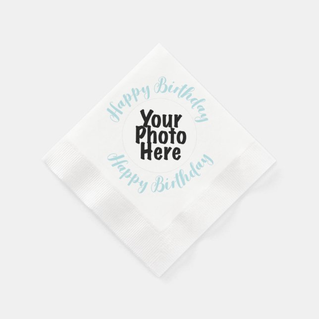 Custom PHOTO Birthday Party Paper Napkins BLUE (Corner)