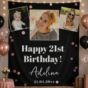 Custom Photo Birthday Party Rose Gold Backdrop Tapestry