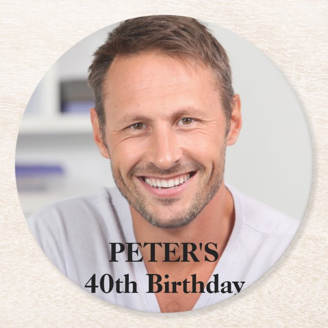 Custom Photo Birthday Party Round Paper Coaster (Front)