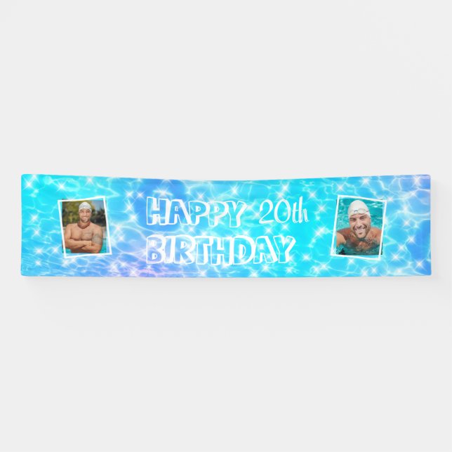 Custom photo Birthday pool party pool water ripple Banner (Horizontal)