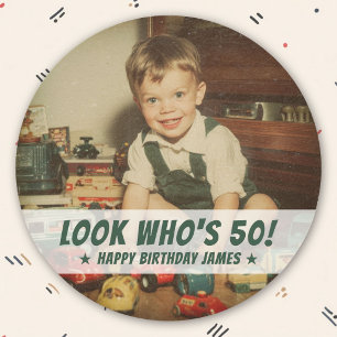 Custom Photo Birthday Retro Childhood Photo Fun Classic Round Sticker