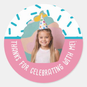 Custom Photo Birthday Thank You Cupcake Sprinkles Classic Round Sticker