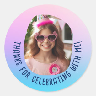 Custom Photo Birthday Thank You Ombre Gradient  Classic Round Sticker