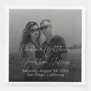 Custom Photo Black and White Wedding Napkin