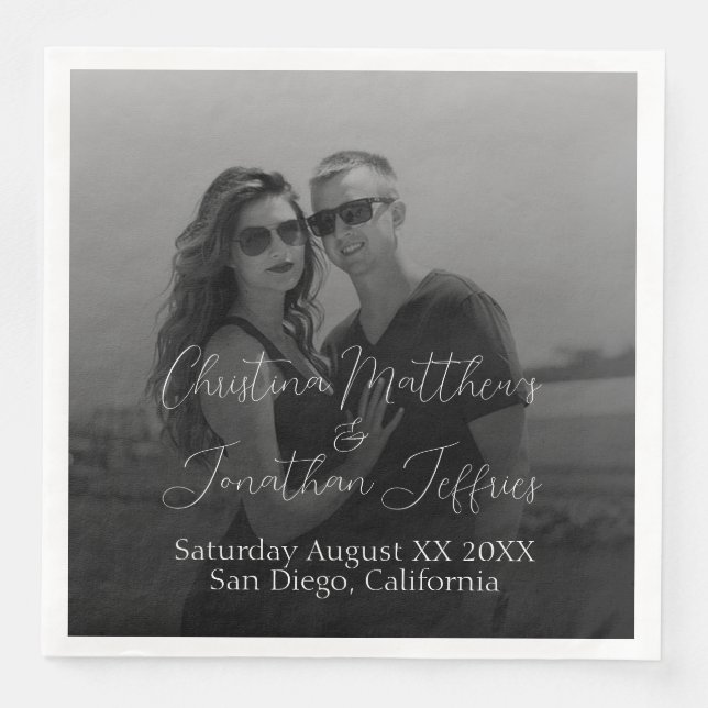 Custom Photo Black and White Wedding Napkin (Front)