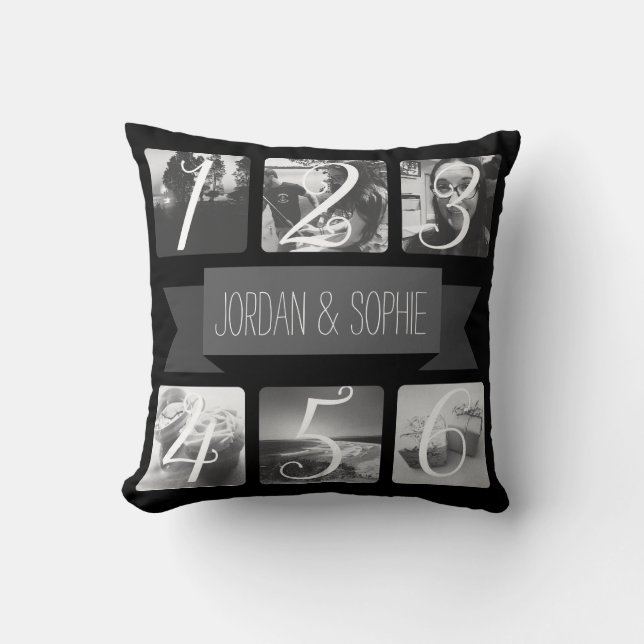 Custom Photo Black Banner Text Cushion (Front)
