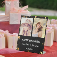 Custom photo black gold stars 2 persons birthday