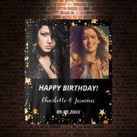 Custom photo black gold stars friends birthday