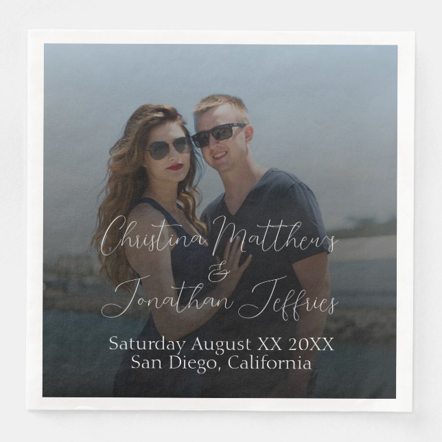 Custom Photo Black Gradient Wedding Napkin (Front)