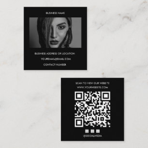 Custom Photo Black QR Code Website Social Media Square Business Card