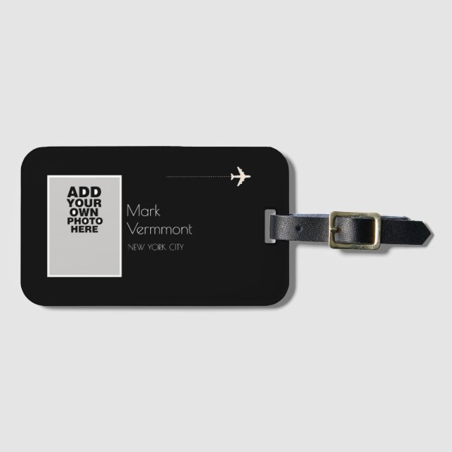 Custom-photo black travel luggage tag (Front Horizontal)