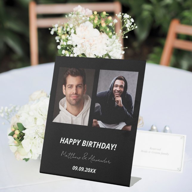 Custom photo black white friends birthday pedestal sign (Creator Uploaded)