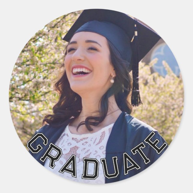 Custom Photo Black White Graduation Party Table Classic Round Sticker (Front)