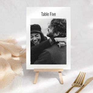 Custom Photo Black White Minimalist Modern Wedding Table Number