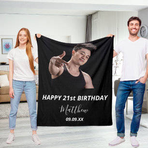 Custom photo black white modern guy birthday fleece blanket