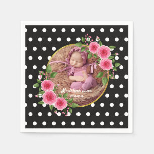 Custom Photo Black White Polka Dot Mother’s Day Napkin