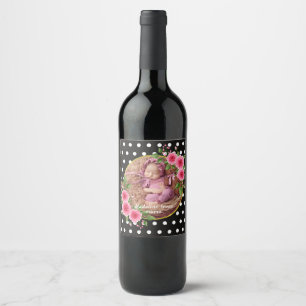 Custom Photo Black White Polka Dot Mother’s Day Wine Label