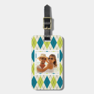 Custom Photo Blue And Green Argyle Luggage Tag
