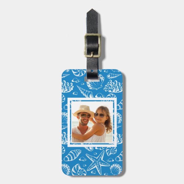 Custom Photo Blue Beach Pattern Luggage Tag (Front Vertical)