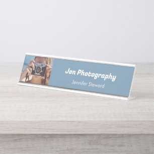 Custom photo blue desk name plate